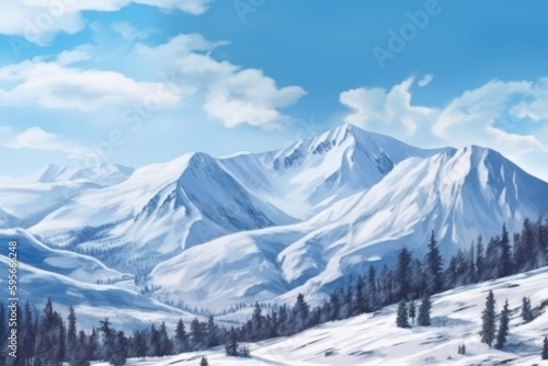 Majestic Snowy Mountain Landscape with Clear Skies, Generative AI