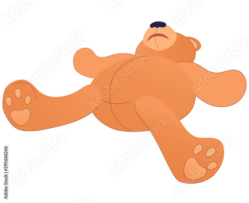 The teddy bear lies abandoned by the owner. Vector illustration of loneliness, mental depression, psychological problems. The concept of fear of separation or growing up, revision of life goals.