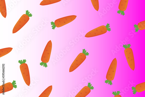 Pattern with vegetables  carrots scattered on a pastel pink background  food concept
