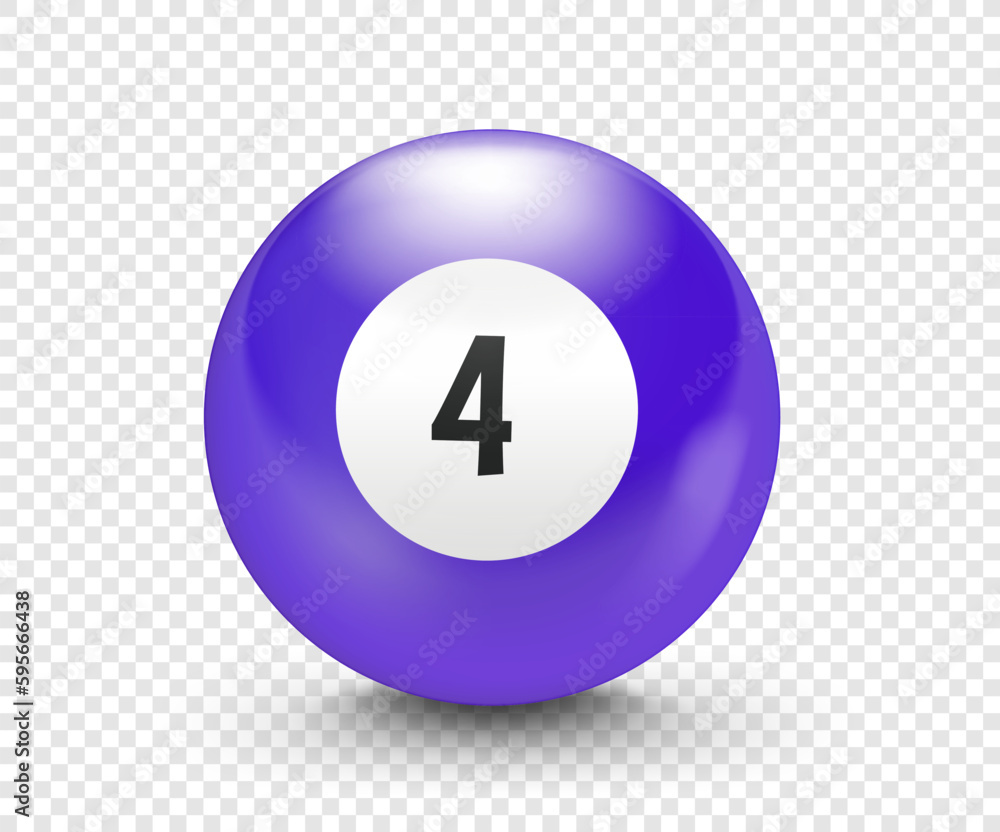 Violet billiard ball with number 4. 3d vector isolated on transparent background Violet billiard ball with number 4. 3d vector isolated on transparent background
