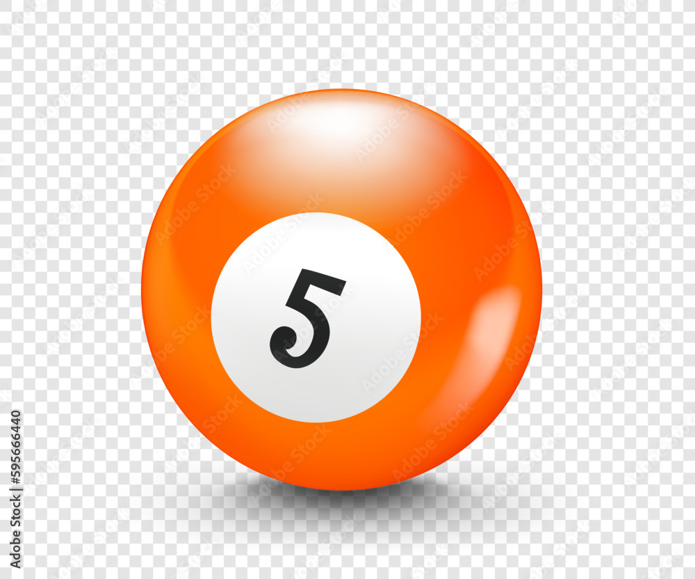 Orange billiard ball with number 5. 3d vector isolated on transparent background Orange billiard ball with number 5. 3d vector isolated on transparent background