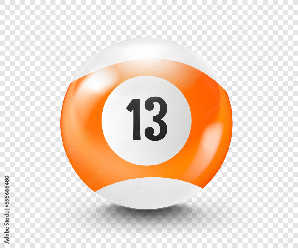 Orange billiard ball with number 13. 3d vector isolated on transparent background Orange billiard ball with number 13. 3d vector isolated on transparent background