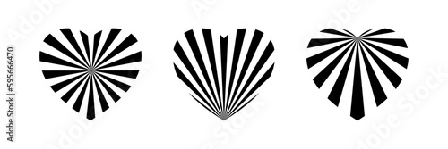 Heart line. Sunshine light ray. Black beam isolated on white background. Comic pattern. Sun effect rays. Abstract concentration element. Cartoons style. Comics design for prints. Vector illustration