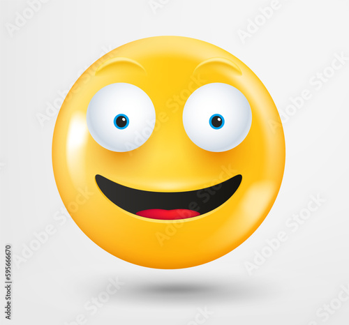 Excited emoticon 3d vector. Emoji isolated on white background 