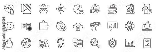 Icons pack as Cyber attack, Internet book and Recovery data line icons for app include Timer, Safe time, Chemistry lab outline thin icon web set. Certificate, Approved shield. Vector