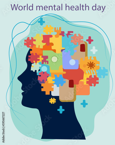 World Mental Health Day, a day dedicated to raising awareness about mental health issues. Mental illnesses can impact a persons emotions, thoughts, behavior, and social interactions. Vector.