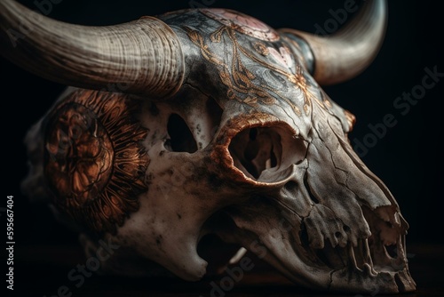 Painted buffalo skull. Generative AI