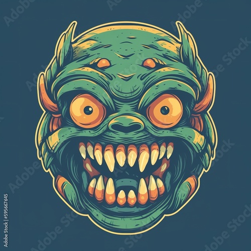Monster alien robotic face illustrations design  generative ai