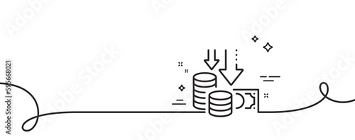 Deflation line icon. Continuous one line with curl. Price reduction sign. Reduce rate symbol. Deflation single outline ribbon. Loop curve pattern. Vector