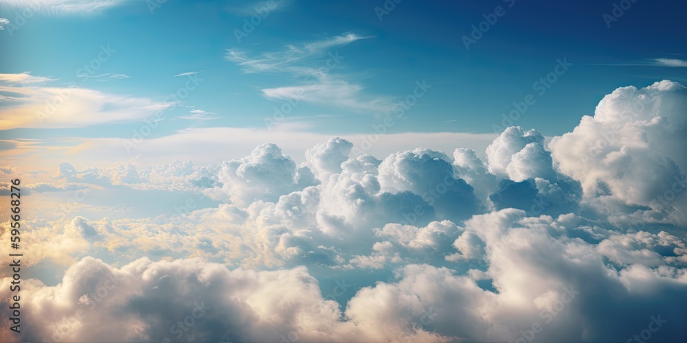 Beautiful pastel cloudscape. Fluffy clouds in the sky. Horizon from a plane. Weather and overcast dawn. Beautiful pastel cloudscape. Fluffy clouds in the sky. Horizon from a plane. Weather and overcast dawn.