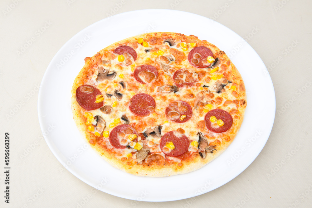 Delicious mixed pizza with rich content. Menu concept of choice and diversity. Karisik pizza