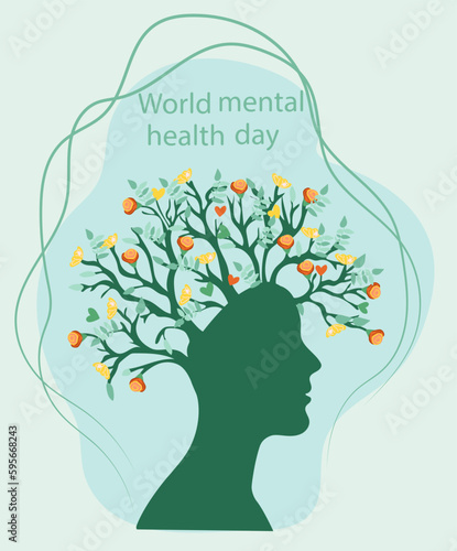 World Mental Health Day, a day dedicated to raising awareness about mental health issues. Mental illnesses can impact a persons emotions, thoughts, behavior, and social interactions. Vector.