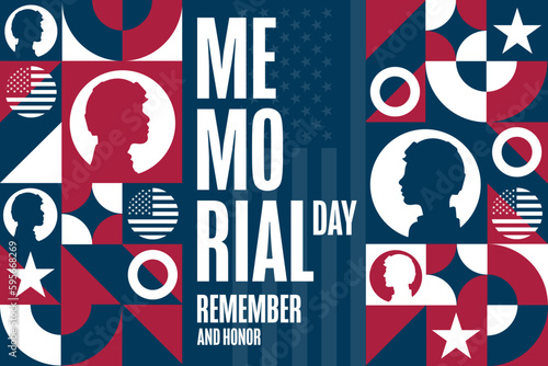 Memorial Day. Remember and Honor. Holiday concept. Template for background, banner, card, poster with text inscription. Vector EPS10 illustration.
