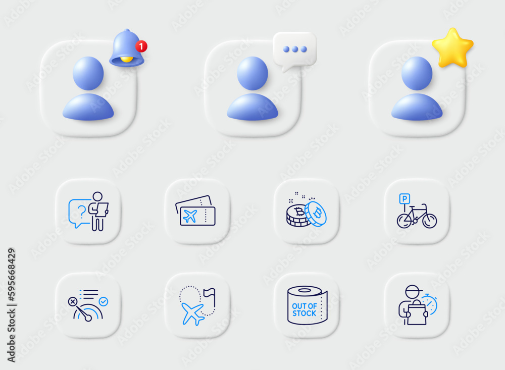 Destination flag, Boarding pass and No internet line icons. Placeholder with 3d star, reminder bell, chat. Pack of Bitcoin, Bicycle parking, Toilet paper icon. Vector Destination flag, Boarding pass and No internet line icons. Placeholder with 3d star, reminder bell, chat. Pack of Bitcoin, Bicycle parking, Toilet paper icon. Vector