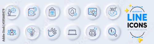 Sleep, Project deadline and Business target line icons for web app. Pack of Waterproof, Group, Time management pictogram icons. Hand, Laptop, Like photo signs. Holidays shopping. Vector