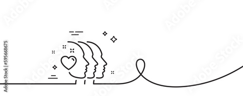 Friends couple line icon. Continuous one line with curl. Friendship sign. Assistance business symbol. Friends couple single outline ribbon. Loop curve pattern. Vector