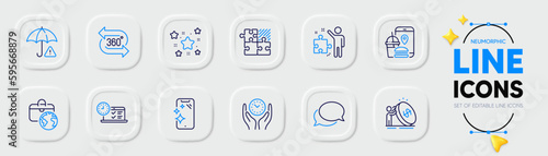 Strategy, Risk management and Safe time line icons for web app. Pack of Smartphone clean, 360 degree, Messenger pictogram icons. Inflation, Global business, Stars signs. Food app. Vector