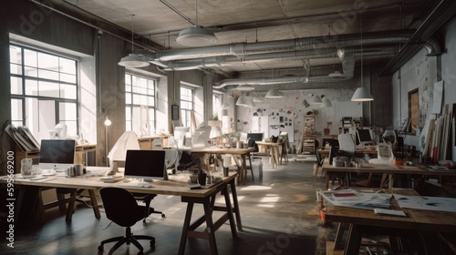 Generic design office mockup  architecture  interior design or landscape architect office  AI