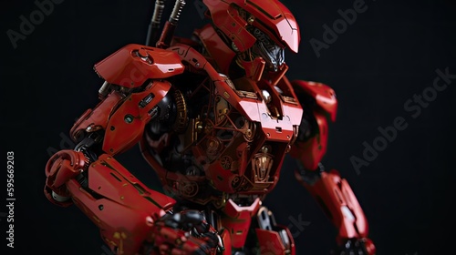 Red mech robot, futuristic mech 3d image, Sci-fi mech soldier. Military futuristic robot warrior, AI photo