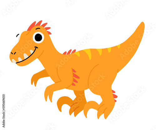 Hand drawn cartoon velociraptor. Cute dino