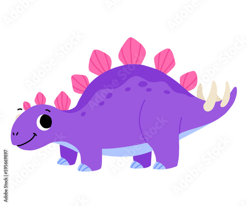 Hand drawn cartoon stegosaurus. Cute dino