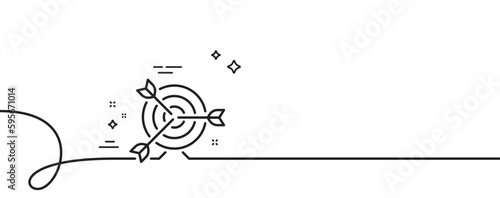 Target line icon. Continuous one line with curl. Marketing targeting strategy symbol. Aim with arrows sign. Target single outline ribbon. Loop curve pattern. Vector