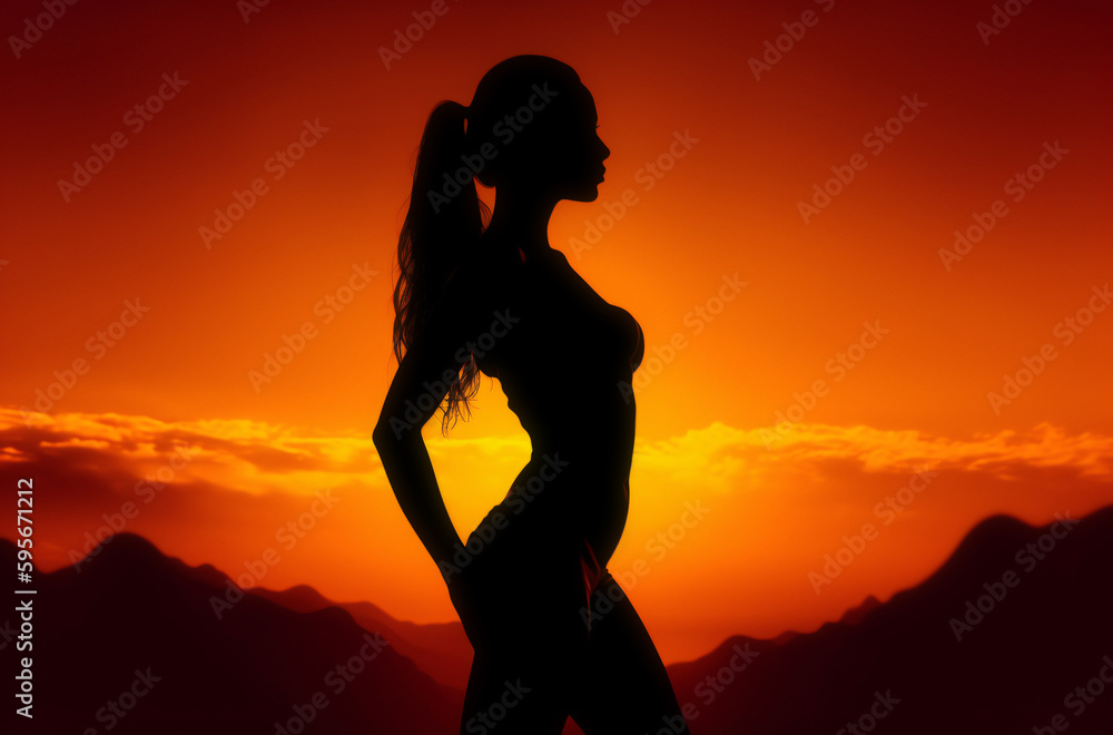 silhouette of a woman doing yoga in front of a sunset in a serene setting