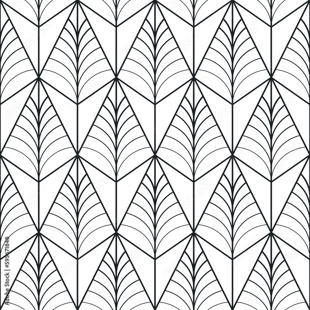 Vector seamless ornamental geometric pattern - elegant black and white design. Endless art deco monochrome background.