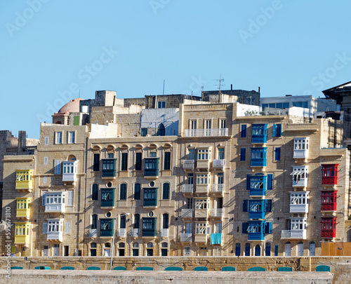 Multicolored gallarija maltija, typical balcony in malte © o_voltz