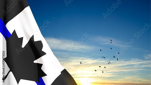 Flag of Canada with Thin Blue Line on background of sky. EPS10 vector