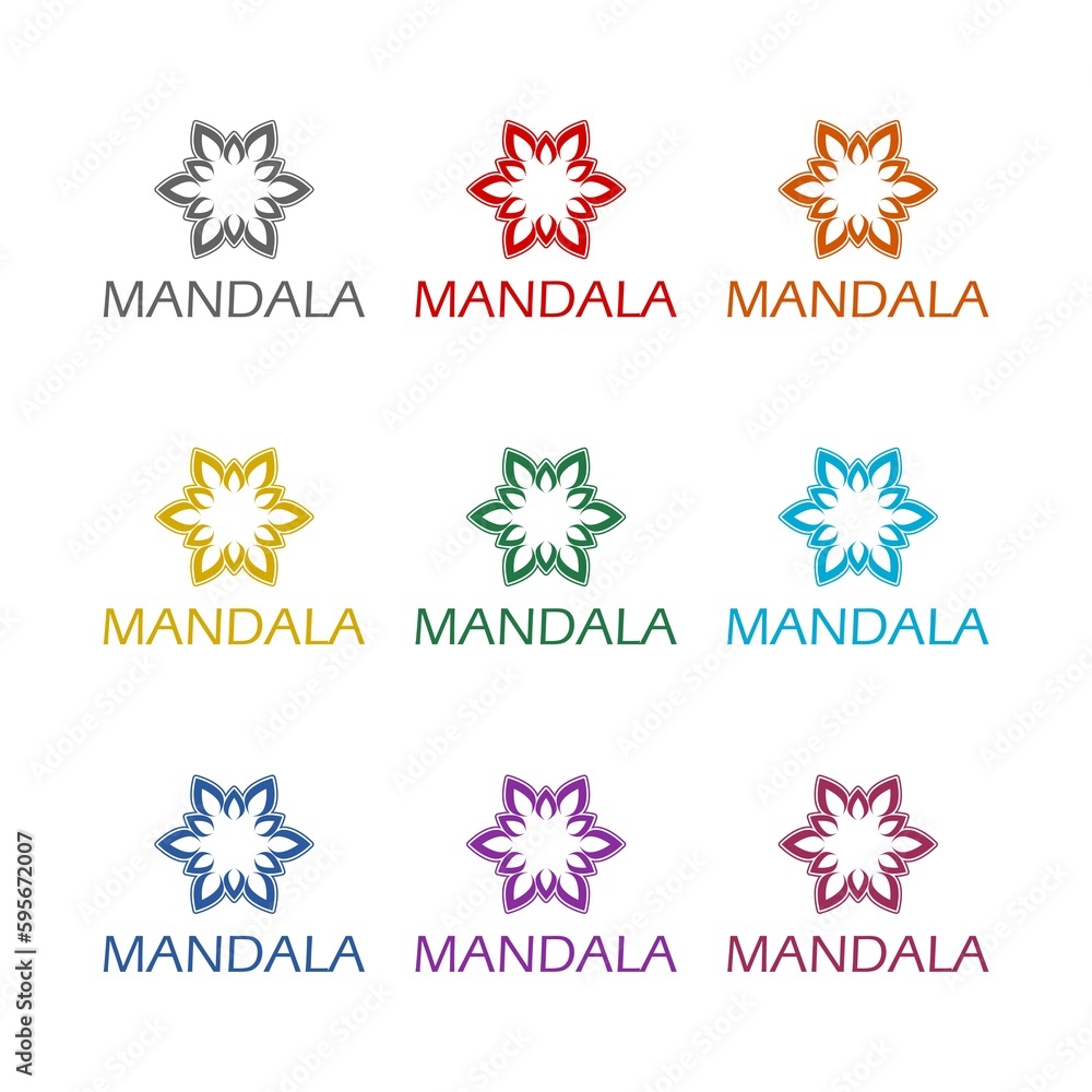 Mandala flower icon isolated on white background. Set icons colorful Mandala flower icon isolated on white background. Set icons colorful