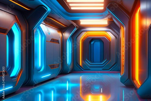 Modern sci-fi Futuristic spaceship interior corridors background