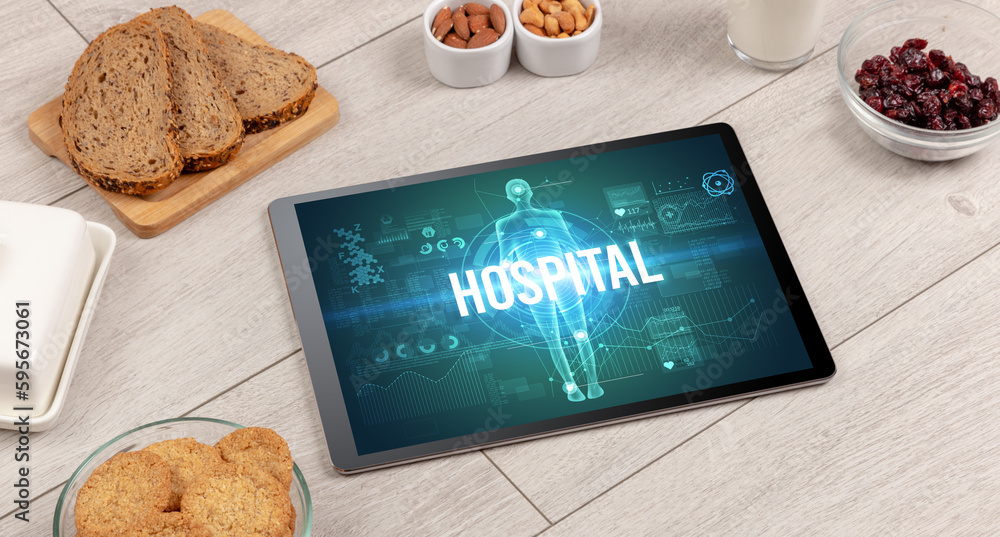 Tablet Pc with fruits, medical concept Tablet Pc with fruits, medical concept