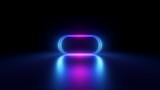3d render, abstract black background with blank neon frame, pink blue glowing shape. Minimalist futuristic wallpaper