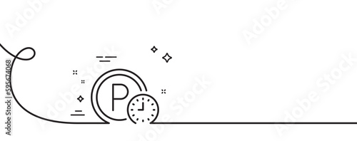 Parking time line icon. Continuous one line with curl. Car park clock sign. Transport place symbol. Parking time single outline ribbon. Loop curve pattern. Vector