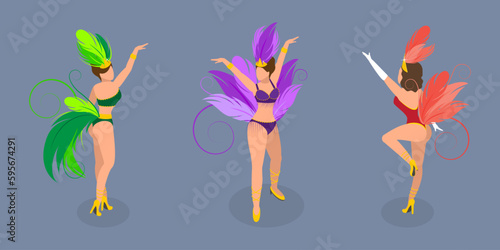 3D Isometric Flat Vector Conceptual Illustration of Brazilian Samba Dancers, Rio de Janeiro Festival