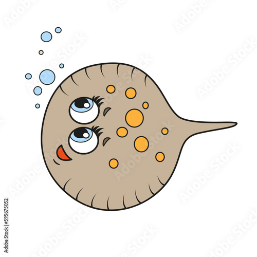 Cute cartoon flounder fish color variation for coloring page isolated on white background