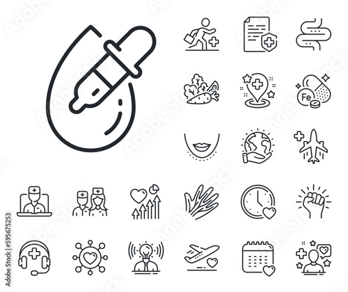 Oculist clinic sign. Online doctor, patient and medicine outline icons. Eye drops line icon. Optometry vision symbol. Eye drops line sign. Veins, nerves and cosmetic procedure icon. Intestine. Vector