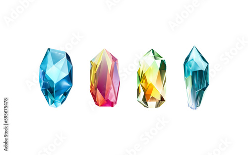 A collection of images of diamonds of various geometric shapes, colors and sizes.Glass shiny crystals with different shades reflecting light.Vector realistic set of glow gemstone or colorful ice.