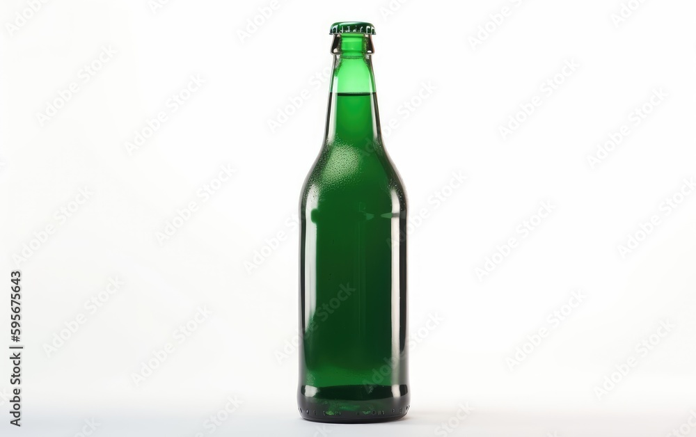 Green bottle of beer with a gold cap isolated on a white background alcohol beer mockup Generative AI Green bottle of beer with a gold cap isolated on a white background alcohol beer mockup Generative AI