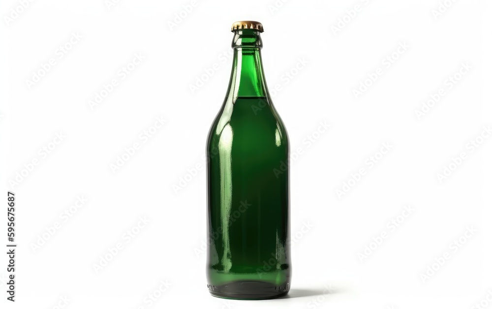 Green bottle of beer with a gold cap isolated on a white background alcohol beer mockup Generative AI Green bottle of beer with a gold cap isolated on a white background alcohol beer mockup Generative AI