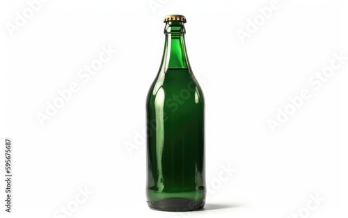 Green bottle of beer with a gold cap isolated on a white background alcohol beer mockup Generative AI