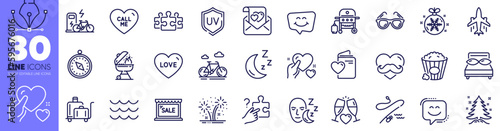 Electric bike, Love letter and Pillows line icons pack. Fishing rod, Hold heart, Christmas tree web icon. Gas grill, Grill, Waves pictogram. Smile chat, Popcorn, Father day. Plane, Bike, Sleep. Vector