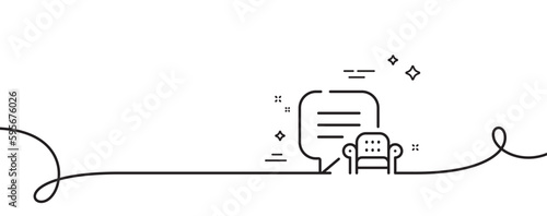 Lounge place line icon. Continuous one line with curl. Furniture info sign. Interior armchair symbol. Lounge place single outline ribbon. Loop curve pattern. Vector