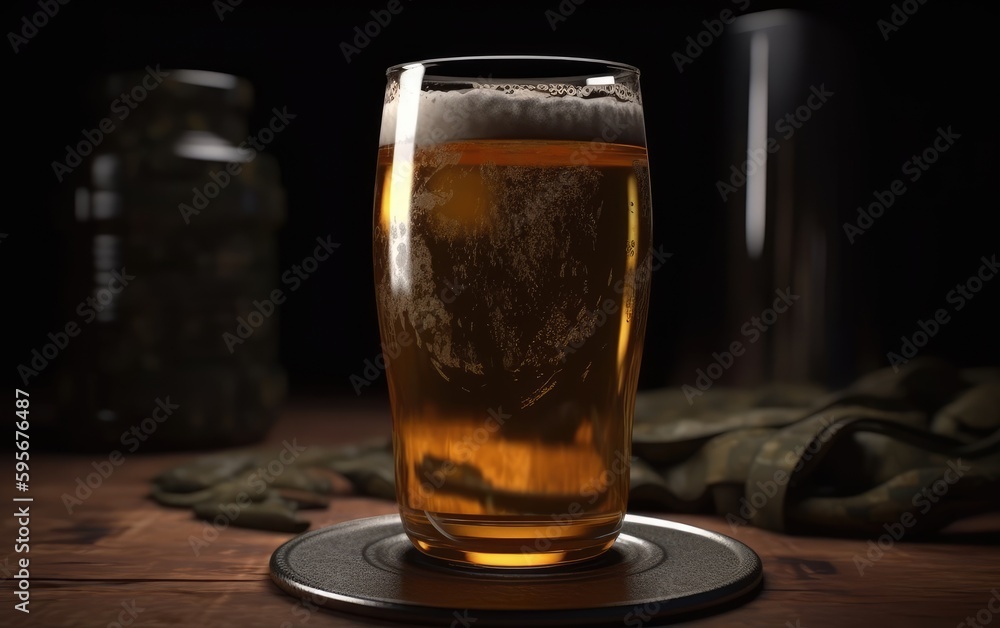 A glass of lager beer on a table in a bar or pub fresh light beer illustration Generative AI A glass of lager beer on a table in a bar or pub fresh light beer illustration Generative AI