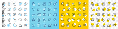 Vector icons set of Engineering documentation, Rainy weather and Cursor line icons pack for web with Qr code, Metro, Friends world outline icon. Squad, Fluorine mineral, Puzzle pictogram. Vector
