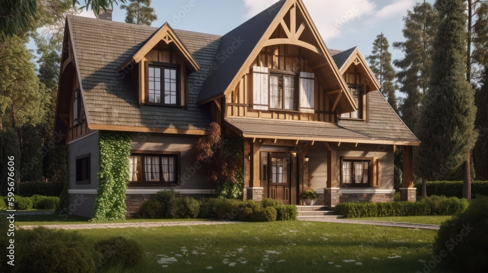 Country exterior house design in daytime golden hour generative ai