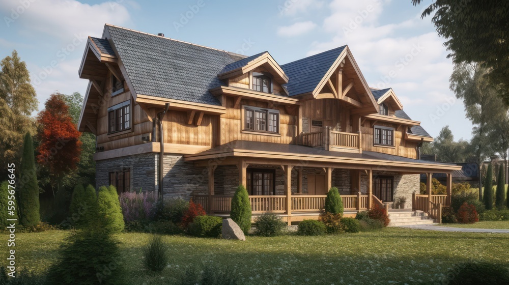 Country exterior house design in daytime golden hour generative ai