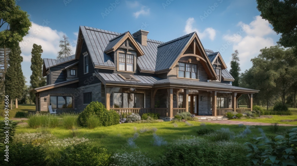 Country exterior house design in daytime golden hour generative ai Country exterior house design in daytime golden hour generative ai