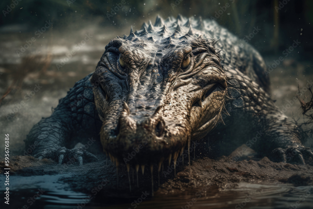 Crocodile, alligator in the water. Generative AI. - obrazy, fototapety, plakaty 